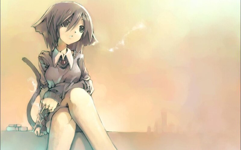 Anime Girl with Cat Ears — Beige, Calm, Sunset