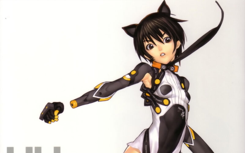 Anime Girl with Cat Ears — Black, Action