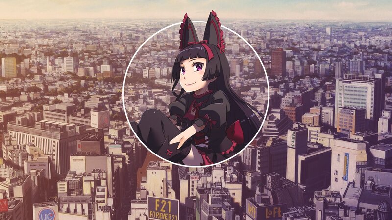 Anime Girl with Cat Ears — Black, Calm, Afternoon, Cityscape