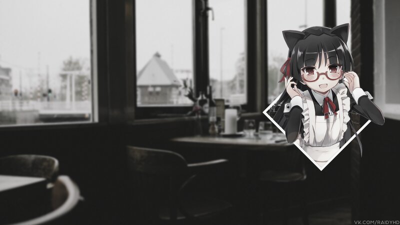 Anime Girl with Cat Ears — Black, Calm, Cat Ears, Glasses