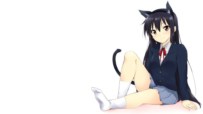 Anime Girl with Cat Ears — Black, Calm, Cat Ears, Tail, School Uniform