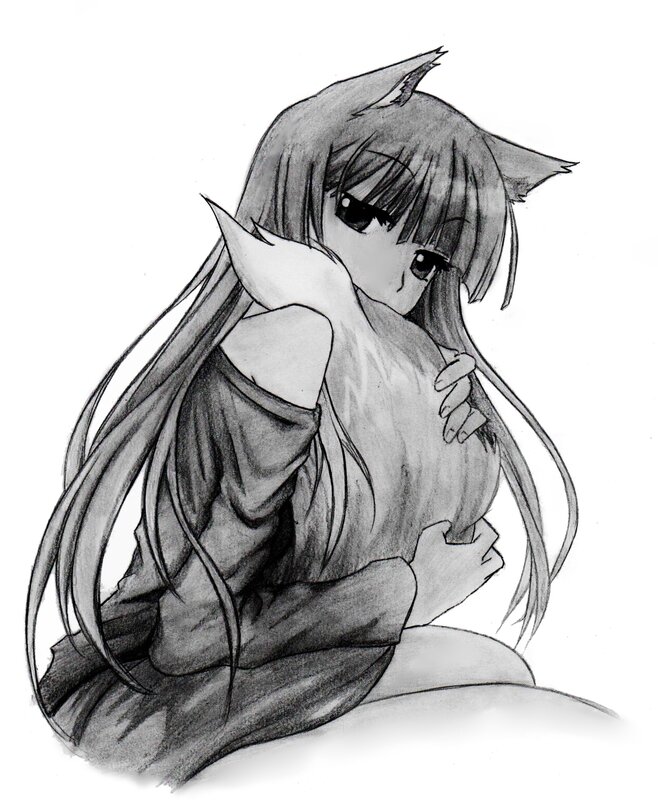 Anime Girl with Cat Ears — Black, Calm, Manga