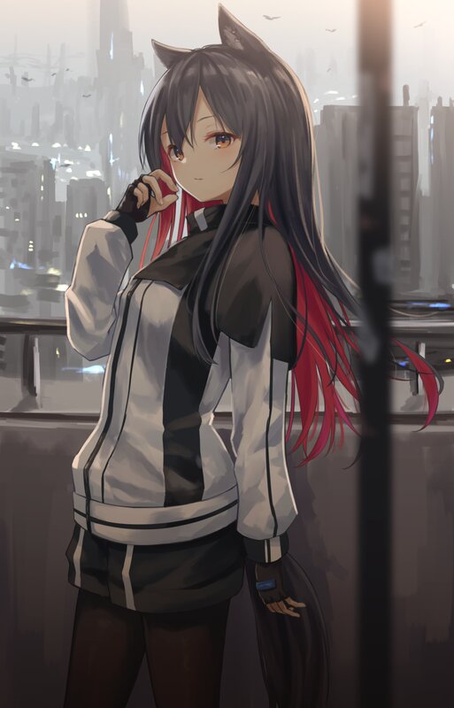 Anime Girl with Cat Ears — Black, Calm, Night, Digital Art