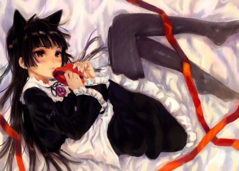 Anime Girl with Cat Ears — Black, Calm