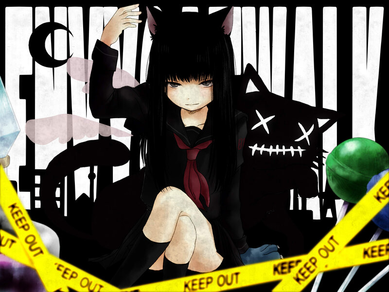 Anime Girl with Cat Ears — Black, Dark