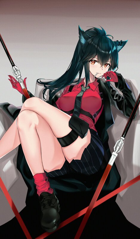 Anime Girl with Cat Ears — Black, Dramatic, Digital Art, Cat Ears, Red Gloves