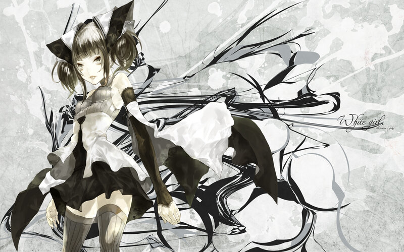 Anime Girl with Cat Ears — Black, Dramatic, Digital Art