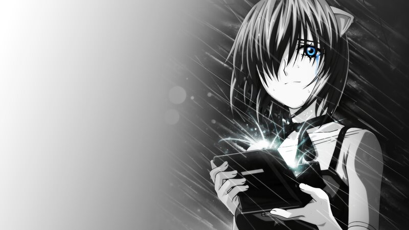 Anime Girl with Cat Ears — Black, Dramatic, Manga, Cat Ears, Rain