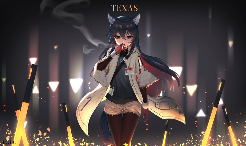 Anime Girl with Cat Ears — Black, Dramatic, Night, Digital Art, Cat Ears, Smoking