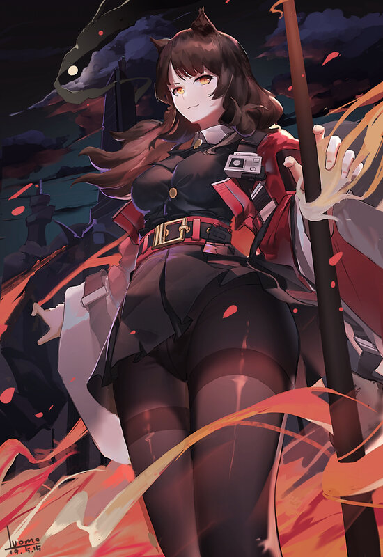 Anime Girl with Cat Ears — Black, Dramatic, Night, Digital Art, Cat Ears, Spear
