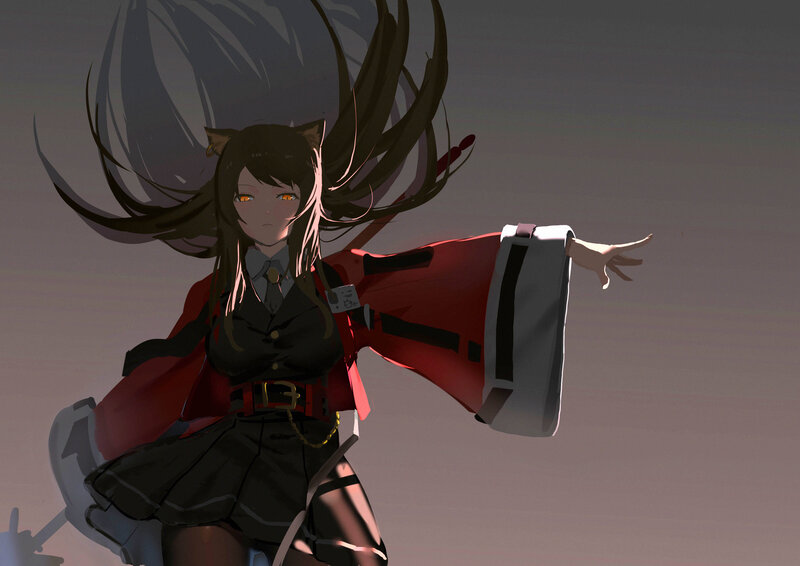 Anime Girl with Cat Ears — Black, Dramatic, Sunset