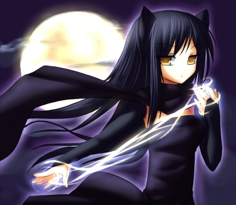 Anime Girl with Cat Ears — Black, Dramatic