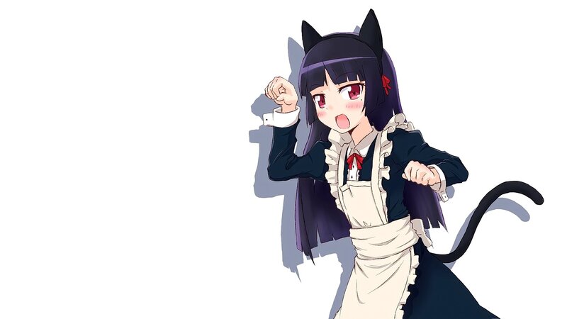 Anime Girl with Cat Ears — Black, Energetic, Cat Ears, Tail, Apron