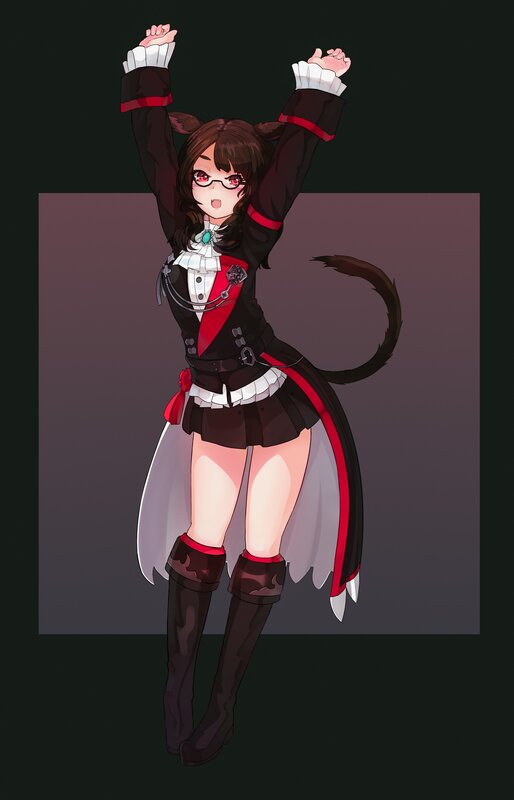 Anime Girl with Cat Ears — Black, Energetic, Digital Art, Cat Tail