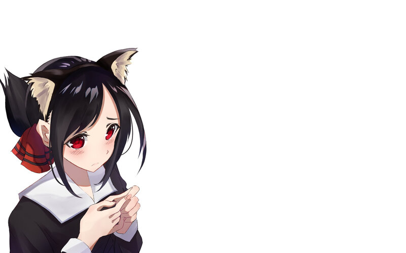 Anime Girl with Cat Ears — Black, Neutral, Cat Ears, Red Eyes