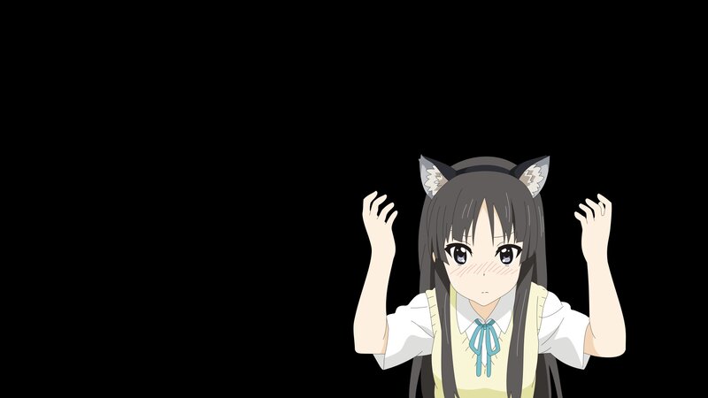 Anime Girl with Cat Ears — Black, Neutral, Cat Ears, School Uniform, Blush