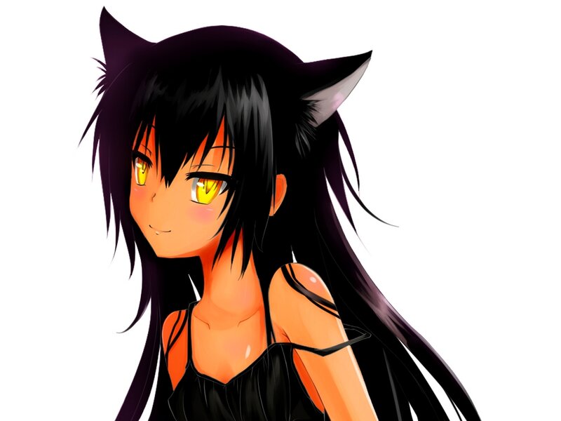Anime Girl with Cat Ears — Black, Neutral, Cat Ears