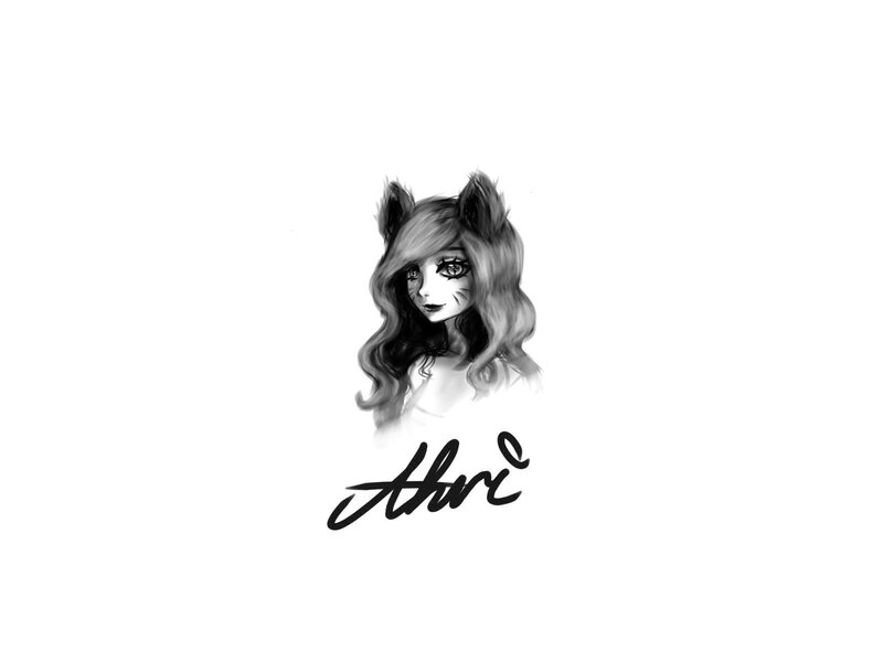 Anime Girl with Cat Ears — Black, Neutral, Digital Art, Cat Ears