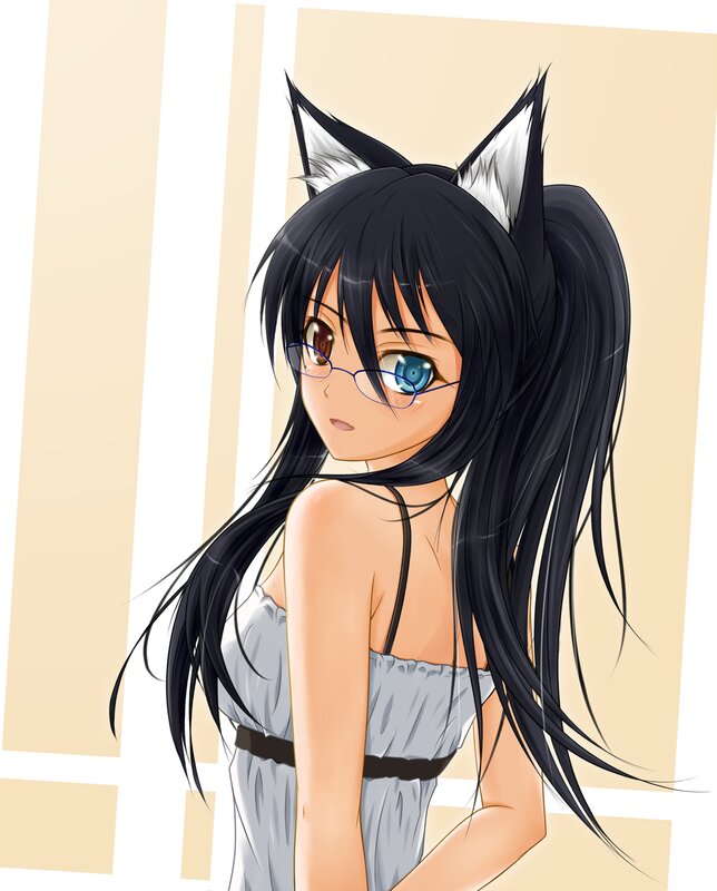Anime Girl with Cat Ears — Black, Neutral, Glasses