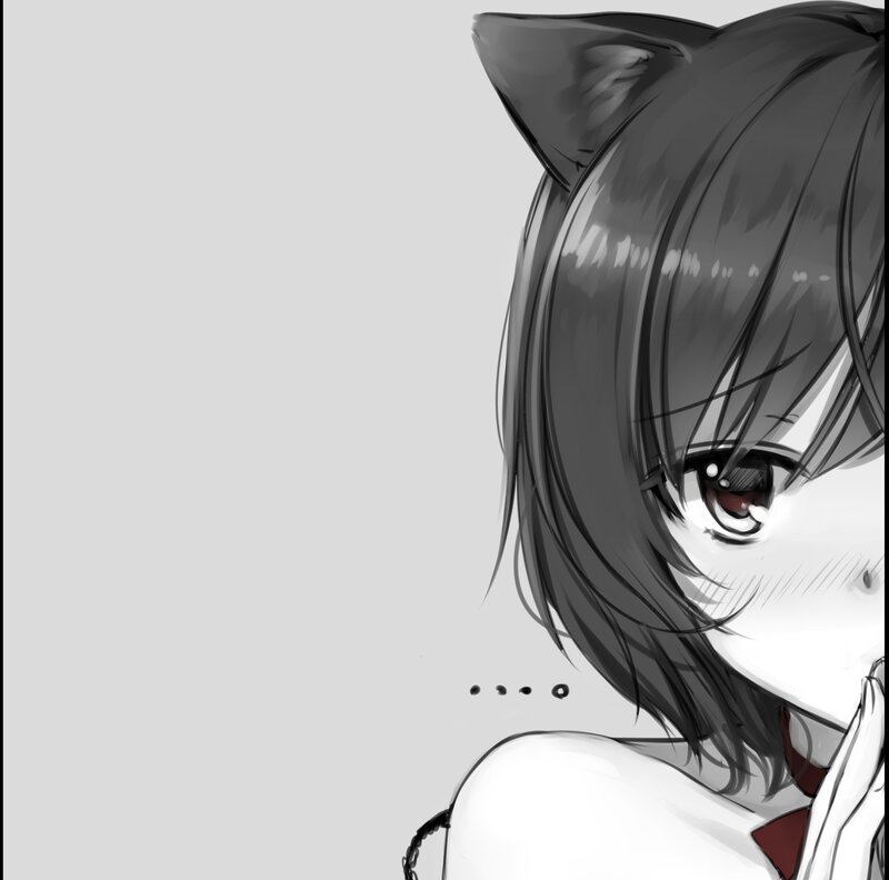Anime Girl with Cat Ears — Black, Neutral, Manga, Cat Ears