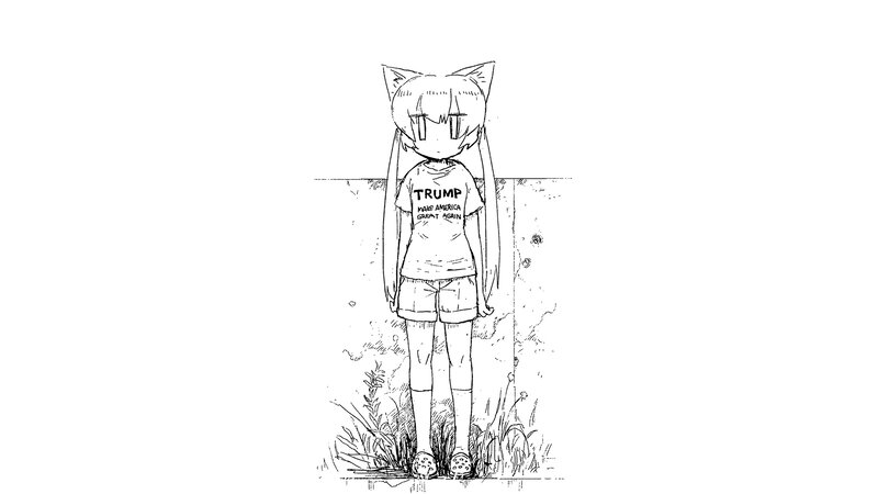 Anime Girl with Cat Ears — Black, Neutral, Manga, T-shirt
