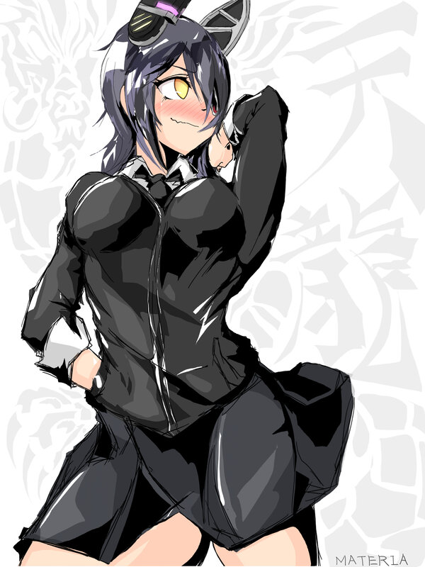 Anime Girl with Cat Ears — Black, Playful, Cat Ears, Goggles