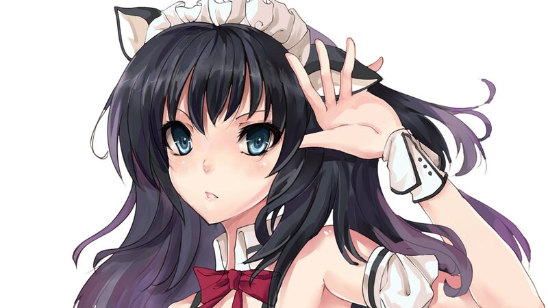 Anime Girl with Cat Ears — Black, Playful, Cat Ears, Maid Outfit
