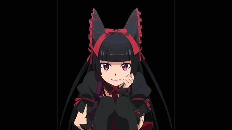 Anime Girl with Cat Ears — Black, Playful, Cat Ears, Red Bow, Black Outfit