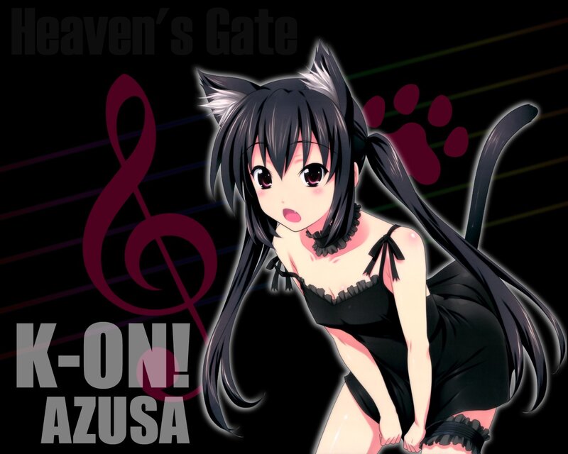 Anime Girl with Cat Ears — Black, Playful, Cat Ears, Tail, Music Note