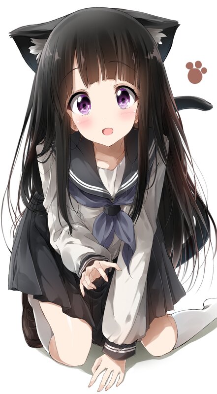 Anime Girl with Cat Ears — Black, Playful, Digital Art, Cat Ears, School Uniform