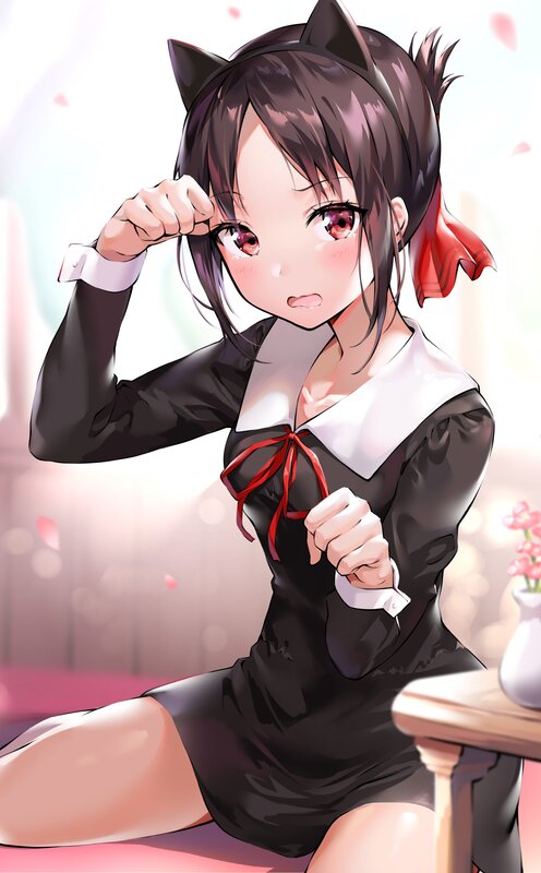 Anime Girl with Cat Ears — Black, Playful, Spring