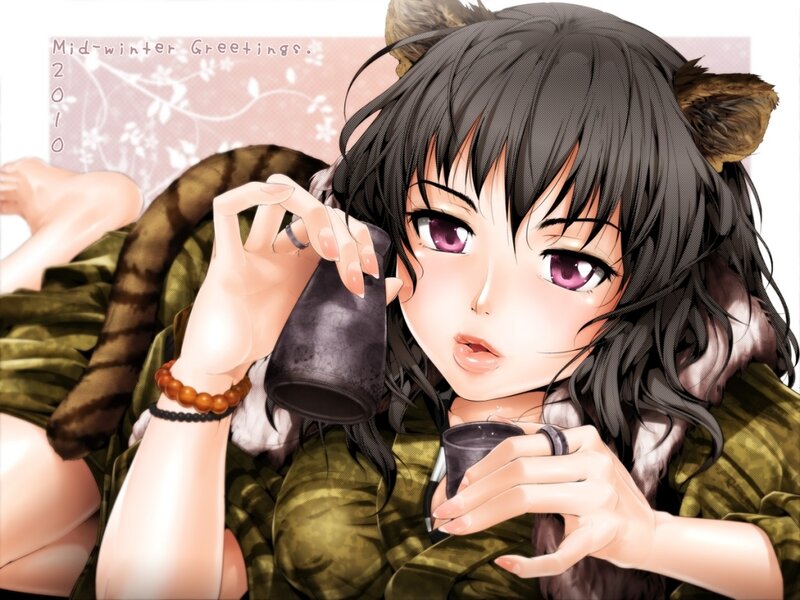 Anime Girl with Cat Ears — Black