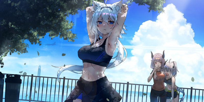 Anime Girl with Cat Ears — Blue, Calm, Afternoon, Digital Art