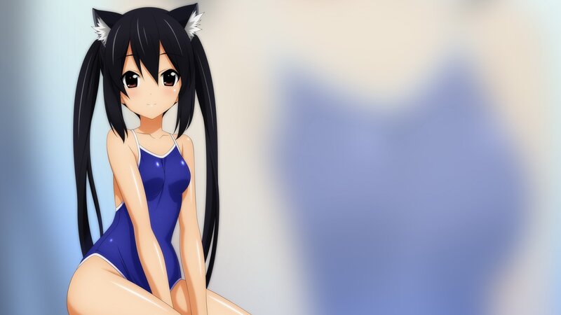 Anime Girl with Cat Ears — Blue, Calm, Cat Ears, Swimsuit