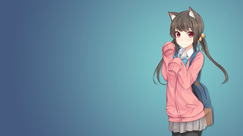 Anime Girl with Cat Ears — Blue, Calm, Digital Art, Cat Ears, Backpack