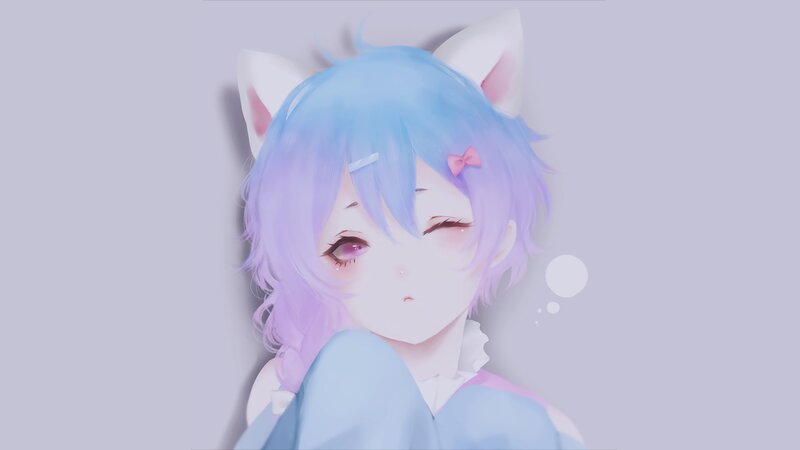Anime Girl with Cat Ears — Blue, Calm, Digital Art, Cat Ears, Bow