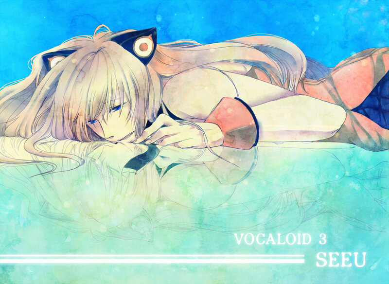 Anime Girl with Cat Ears — Blue, Calm, Digital Art, Cat Ears