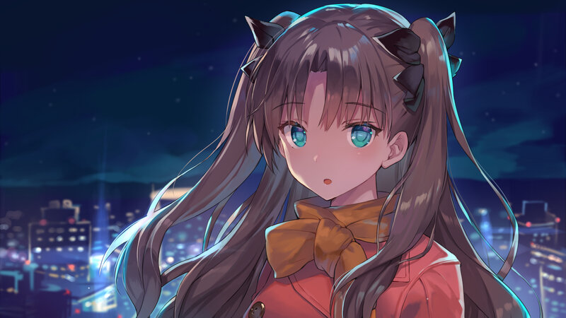 Anime Girl with Cat Ears — Blue, Calm, Night, Digital Art
