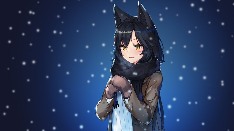 Anime Girl with Cat Ears — Blue, Calm, Winter