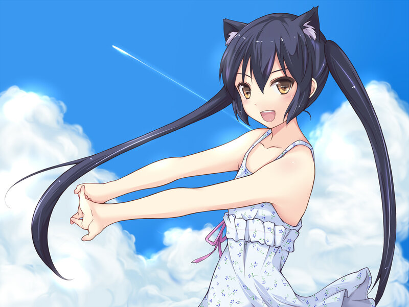 Anime Girl with Cat Ears — Blue, Cheerful