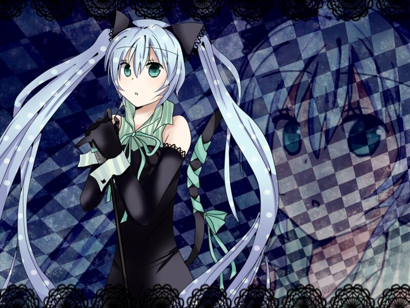 Anime Girl with Cat Ears — Blue, Dramatic, Cat Ears, Long Hair