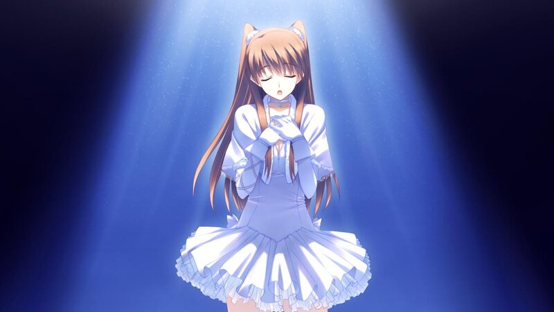 Anime Girl with Cat Ears — Blue, Dramatic, Cat Ears, White Dress