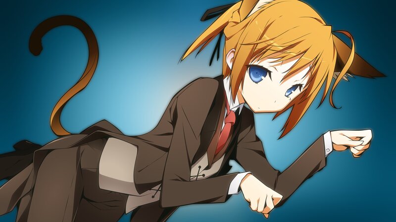 Anime Girl with Cat Ears — Blue, Dramatic, Cat Tail