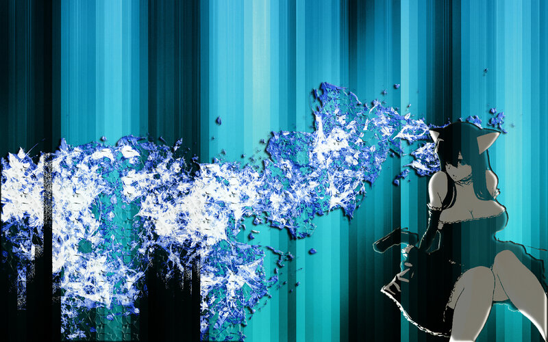 Anime Girl with Cat Ears — Blue, Dramatic, Digital Art, Cat Ears, Gun