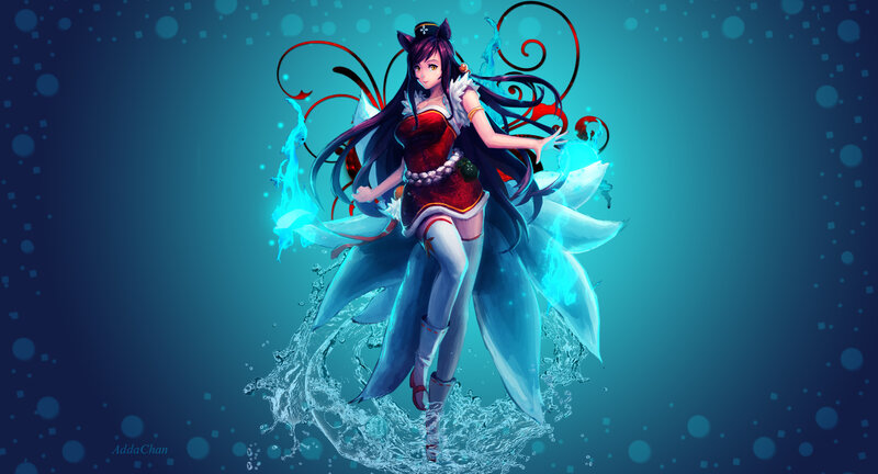 Anime Girl with Cat Ears — Blue, Dramatic, Digital Art, Cat Ears, Water Effects