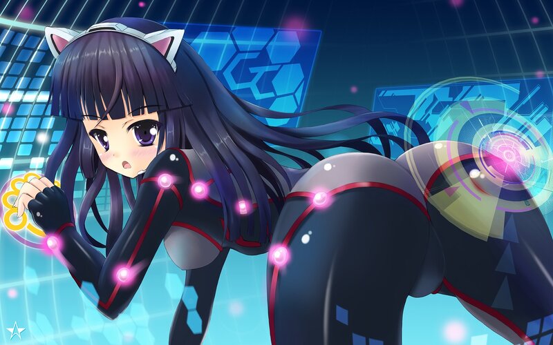 Anime Girl with Cat Ears — Blue, Dramatic, Digital Art