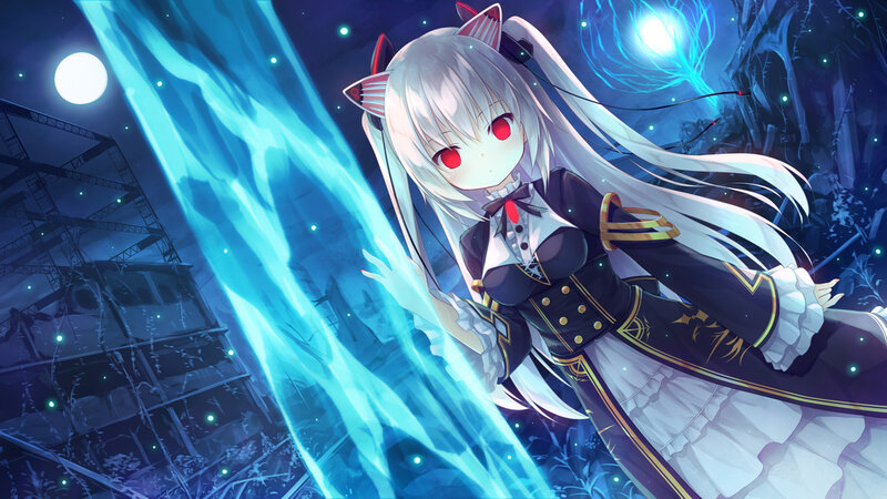 Anime Girl with Cat Ears — Blue, Dramatic, Night, Digital Art, Cat Ears, Long White Hair
