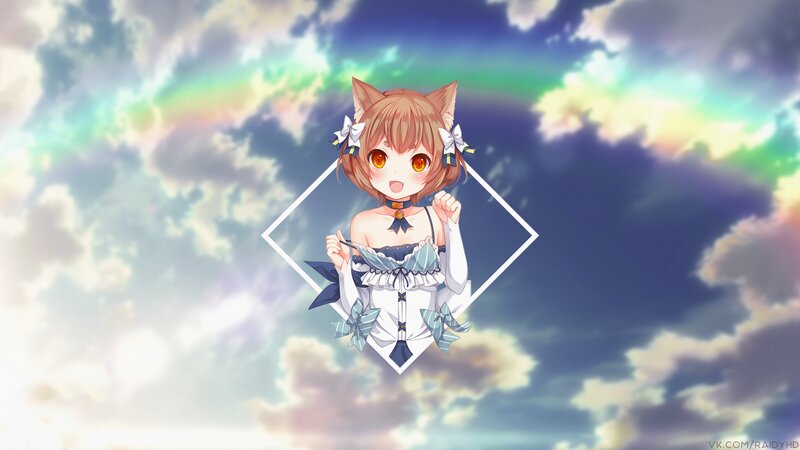 Anime Girl with Cat Ears — Blue, Dreamy, Digital Art