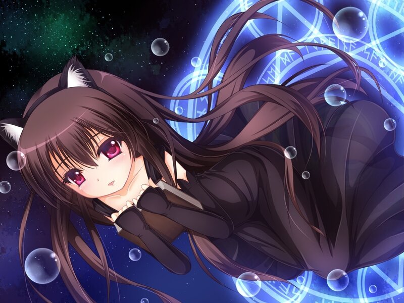 Anime Girl with Cat Ears — Blue, Dreamy, Night, Cat Ears, Bubbles