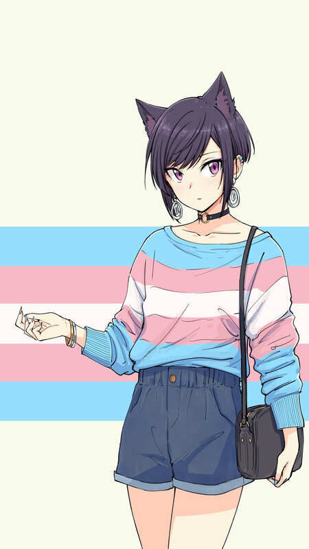 Anime Girl with Cat Ears — Blue, Neutral, Cat Ears, Choker
